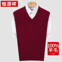 Hengyuanxiang wool vest mens autumn and winter pullover v-neck mens wool sweater warm middle-aged loose thin vest