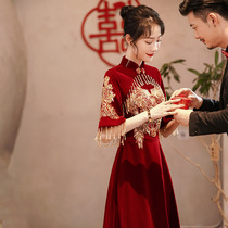 Cheongsam Bride wedding wine red toast 2021 New velvet vintage Chinese Thank you banquet dress autumn and winter women