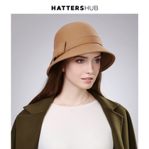  Hat Shihui hat Womens autumn and winter wild basin hat Wool fisherman hat British retro felt hat Socialite wool top hat