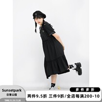SunsetPark original design spring and summer line Black irregular big skirt Joker slim dress