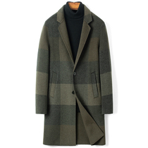 Autumn and winter double-sided cashmere coat mens long slim tide thickened plaid wool woolen youth coat trench coat