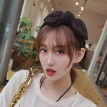 Hairy rabbit ear bow hair hoop simple hairpin female Korean wide side hair band Joker out net red headband