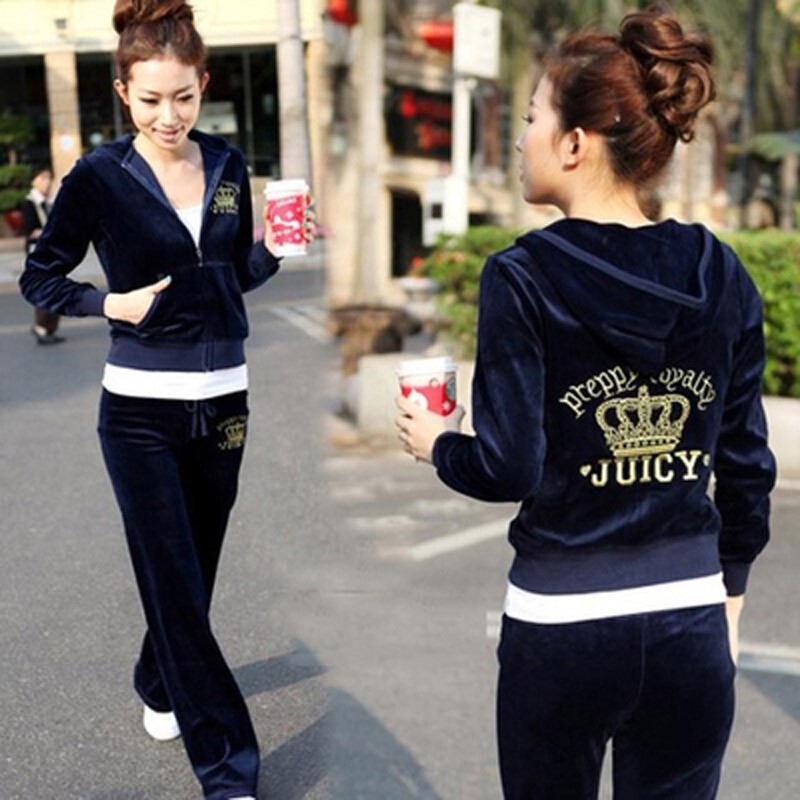 Foreign Trade Export Original Women's Velvet Sports Casual Suit Long-Sleeved Long Pants Hooded Zipper Spring Suit