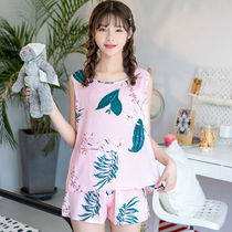 Sleepwear Women Summer Cotton Silk Cute Two Sets Shorts Sleeveless Vest Summer Students Fresher Maiden Home Suit Suit
