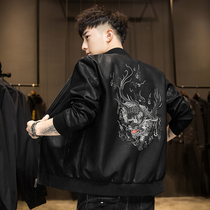 Aviator jacket jacket mens spring and autumn leather clothing tidal brand embroidery baseball clothing spring tide jacket denim