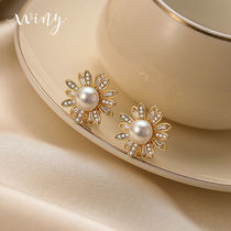 Winy earthen silver needle ear accessories gold Japan-ROK Ins personality 100 hitch minimalist fashion net red temperament high level