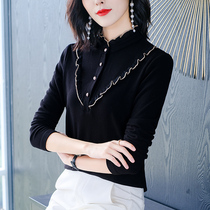 2022 new black semi-high neckline undershirt female spring fall Fashion foreign air long sleeve sweatshirt mom inner lap top