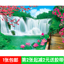 Landscape landscape flower waterfall without back glue wall painting decorative painting extra waterfall Flower Bridge 7980