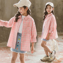 Girl Plaid Shirt 2021 Summer Dress New Korean Version Pink Slim Fit Foreign Air Sunscreen Shirt Small Jacket Child Tide