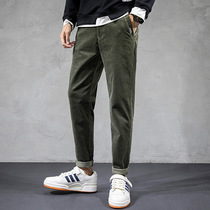 Official web mens autumn and winter new tide card casual sports long pants Korean version 2021 mill fur small leggings