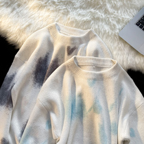 Tie-dyed sweater men Harajuku wind ins retro casual sweater autumn and winter Korean trend Joker couple coat