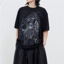  SUNYVONNE-20SS Summer niche yoji Yamamoto Dark head Abstract print Loose short-sleeved T-shirt