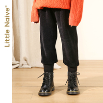 LittleNaive autumn and winter New Girls black sports pants elastic loose leg trousers childrens casual pants