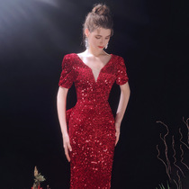 Toast Bride 2022 new cover Arms Tail Evening Gown slim fit Back to door Gown Dress Chair