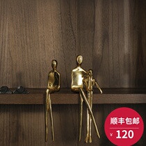 Pure copper ornaments Nordic light luxury creative decoration Couple Brass little people bookcase hall bookcase office decorations