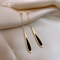 Black water drop earrings female temperament stream soft luxury ear nails 925 pure silver ear needle 2022 new tide ear ornaments