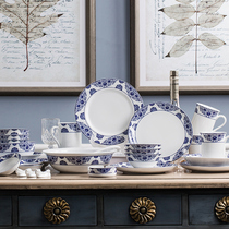 National porcelain red leaves Jingdezhen Bowl set household tableware ceramics gift Chinese blue and white porcelain high-grade gifts
