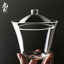 Nine-earth handmade blown glass cover bowl high temperature resistant Gongfu tea with lid cup Day style Wind Zen flavor Tea Road apparatus tea cup