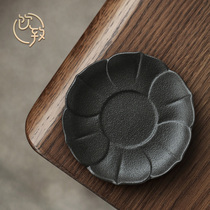 Drinking ceramic coasters black pottery anti-hot tea cup cup holder Japanese-style coarse pottery cup saucer kung fu tea set tea ceremony accessories