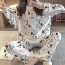 Pajamas female spring autumn cotton long sleeve thin 2021 New sweet cute cartoon Japanese cotton home clothing winter