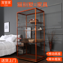 Wooden cat cage shelf home indoor large two-story cat cage villa with toilet oversized free space Cat House