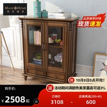 American low cabinet storage cabinet European wine cabinet furniture retro country all solid wood ash living room locker glass