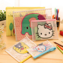 Korean stationery cat grid bag receipt bag cute cartoon animal zipper bag pen bag transparent document bag