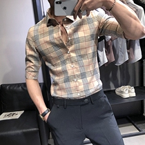 Summer shirt men short sleeve high-end tide puffy shirt fit plate shirt seven sleeve mens shirt casual mens clothes
