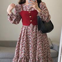 2021 spring new crummy dress with dress style Balloon Temperament Retro Harness Machia Two Suits women