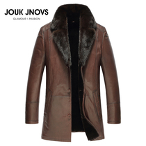 Imported high-end luxury mink collar sheep leather leather leather clothing Mens winter thick coat thickened cold
