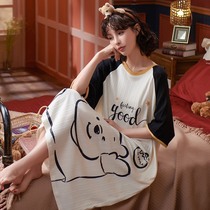 Pajamas Woman 2021 New Summer Lady Short Sleeve Loose Pure Cotton Sleeping Dress Cartoon Cute and Exterior Wear Home Clothing
