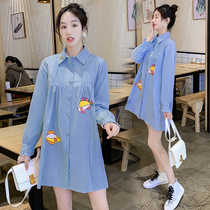 Pregnant women spring and autumn cartoon thorn coat puffy top long-sleeved spring and autumn pregnant mother short man does not show care dress