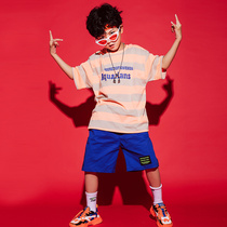 Childrens street dance costumes Childrens summer hip-hop loose T-shirt suit boys hiphop handsome jazz dance tide