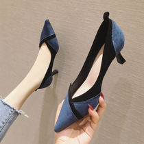A D Hepburn French style comfortable high heels ~ 2022 new casual suede cat heel pointed shoes