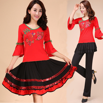 Fall new dance suit Suit Women Embroidered Horn Sleeves Square Dancing Suit Latin practice Costume Costume