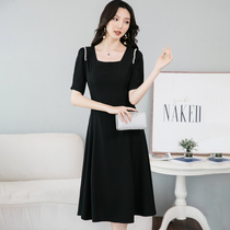 Large size womens clothing 2022 new summer short-sleeved slim skirt fat mm cover belly to show thin mid-length dress women