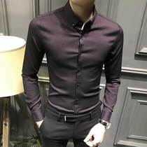 Fugui Bird Spring Purple Shirt Men Long Sleeve Korean Business Casual Shirt Men Slim Joker Professional Top Tide