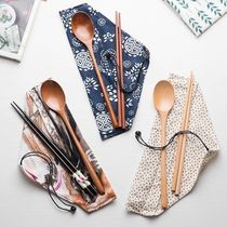 Wooden Japanese spoon chopsticks tableware set travel outdoor portable tableware student creative spoon chopsticks wooden spoon chopsticks