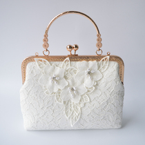 New lace bag High-end Heavy Crafts Pure Handmade Nail Beads Chain Small Square Bag Female Hand Inclined Cross Buns Bag