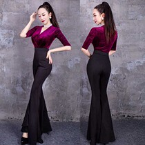 2021 New Simple V-neck sleeve velvet shape etiquette practice Dance Top trousers high waist 609