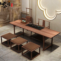 New Chinese solid wood tea table and chairs combined modern minimalist black walnuts tea table zen tea room office tea table