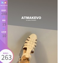 (Lv Xiaobu) Baotou sandals female summer flat hollow leather retro 2021 new one-character buckle Roman shoes