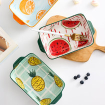 Binaural baking tray Creative ceramic fruit plate Net red ins wind rectangular baking dish Microwave oven baking bowl