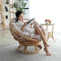 Single sofa chair lazy bedroom small sofa Nordic log rotating wicker chair radar chair simple balcony lounge chair