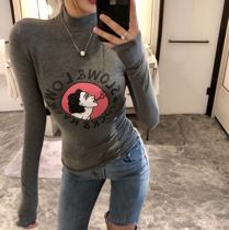 Semi-high-neck bottoming shirt womens autumn and winter match 2019 new Western style slim-fit top tight printed long-sleeved t-shirt tide