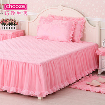 Clever life One-piece bed skirt Cotton padded pink Lace skirt bedspread thickened non-slip sheet bed cover