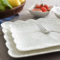 European embossed household ceramic square plate breakfast Western plate butterfly plate plate afternoon tea snack plate