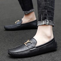 Spring 2021 new Doudou shoes mens Korean version of breathable mens casual leather shoes wild soft sole cover foot lazy shoes