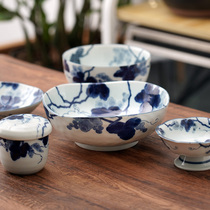 Japanese imported ceramic plate underglaze Japanese tableware household Bowl vegetable plate fruit salad bowl big soup noodle bowl
