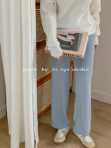 High waist a-shaped trousers design sense black drop straight pants womens summer elastic waist hanging chiffon wide leg pants nine points